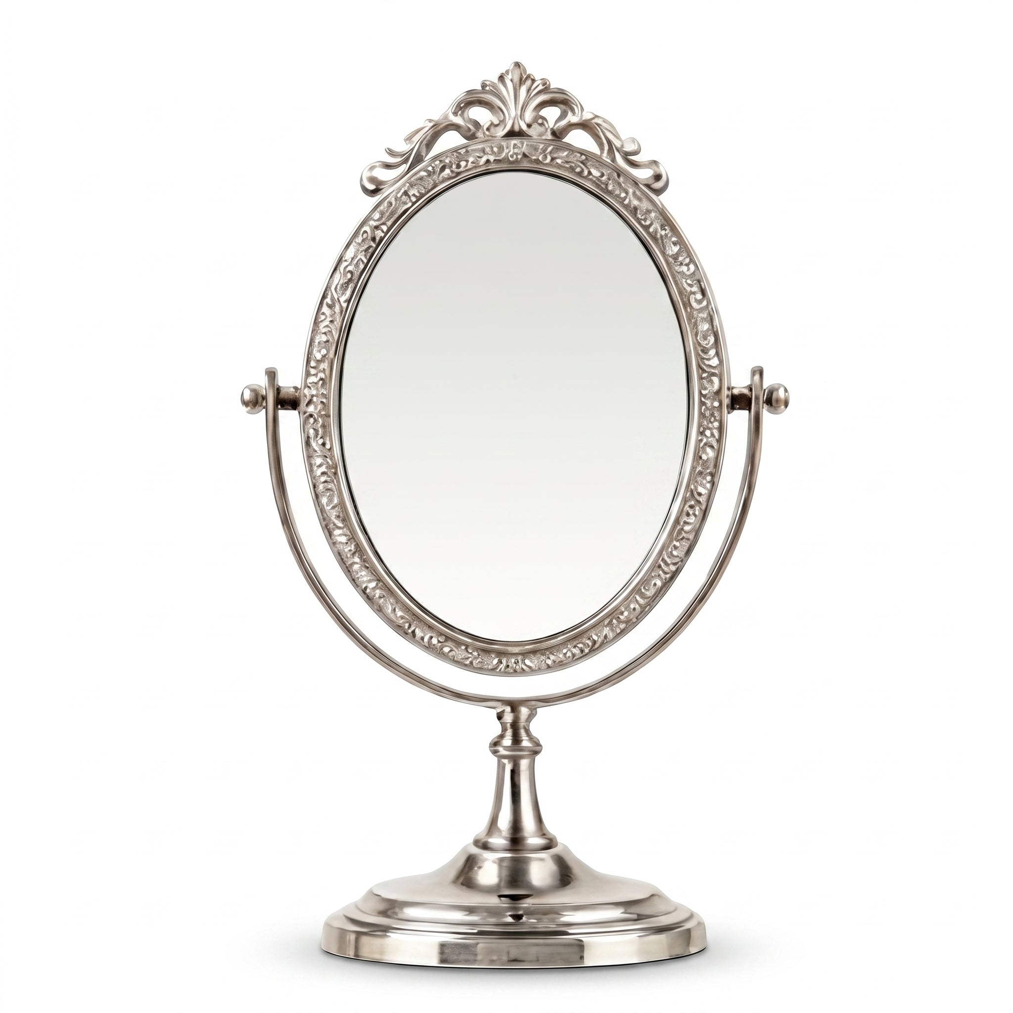 Polished Silver Finish Oval Swivel Mirror