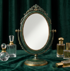 Vintage Forest Green and Gold Swivel Tabletop Mirror