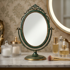 Vintage Forest Green and Gold Swivel Tabletop Mirror
