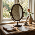 Dark Wood Oval Swivel Tabletop Mirror