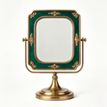 Regal Emerald & Antique Brass Tabletop Vanity Mirror