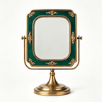 Regal Emerald & Antique Brass Tabletop Vanity Mirror