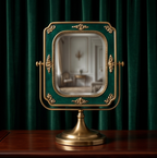 Regal Emerald & Antique Brass Tabletop Vanity Mirror