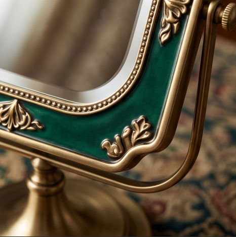 Regal Emerald & Antique Brass Tabletop Vanity Mirror