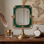 Regal Emerald & Antique Brass Tabletop Vanity Mirror