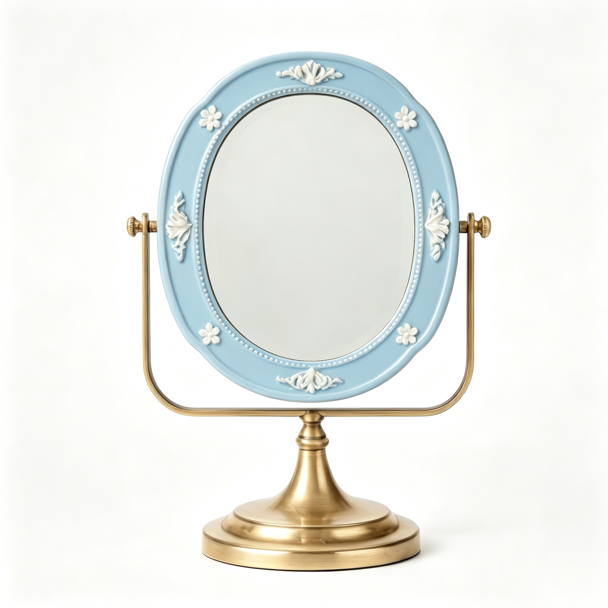 Powder Blue Floral Cameo Vanity Mirror
