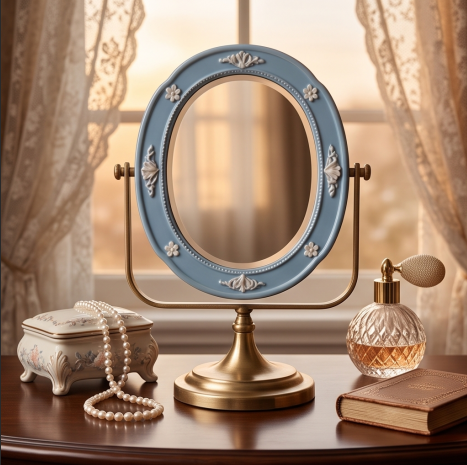 Powder Blue Floral Cameo Vanity Mirror
