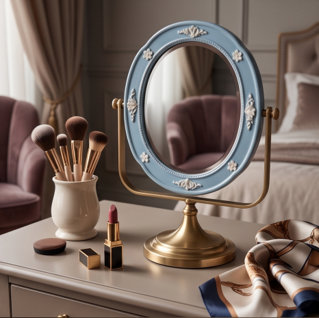 Powder Blue Floral Cameo Vanity Mirror