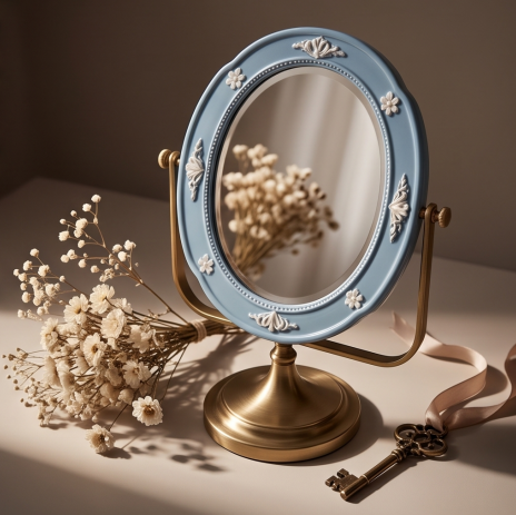 Powder Blue Floral Cameo Vanity Mirror
