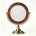 Vintage Crimson & Antique Brass Round Vanity Mirror