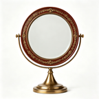Vintage Crimson & Antique Brass Round Vanity Mirror