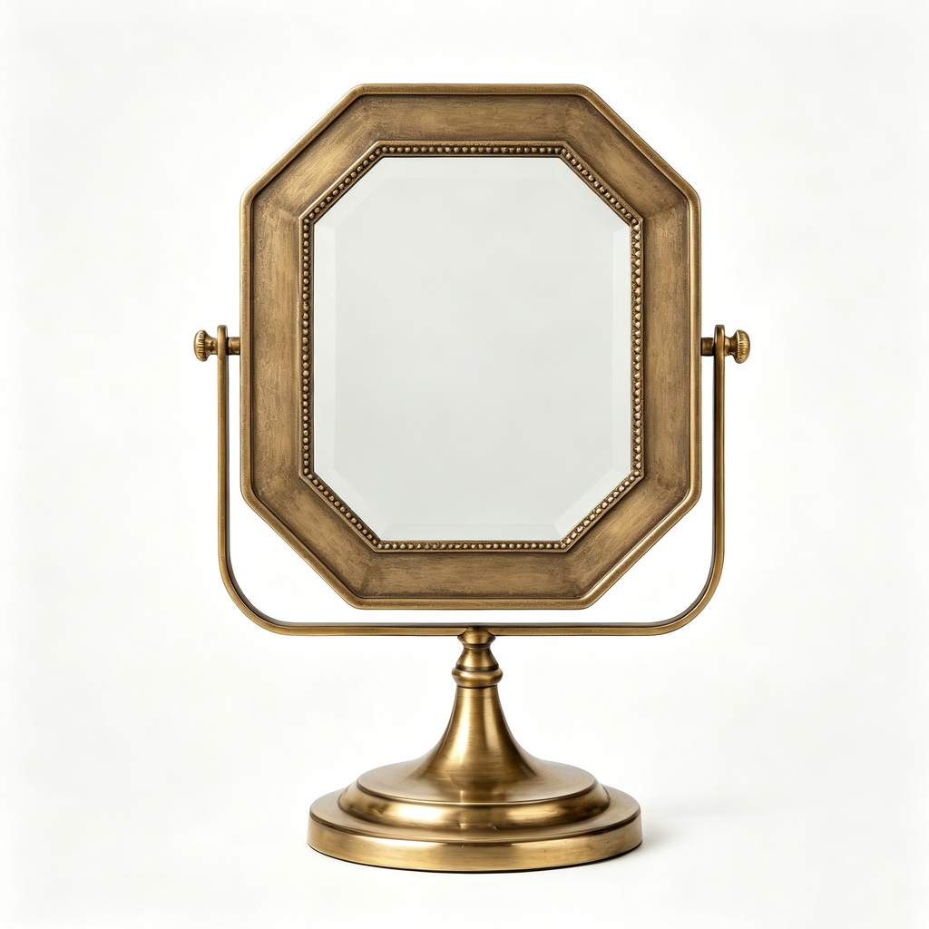 Antique Brass Octagonal Tabletop Vanity Mirror