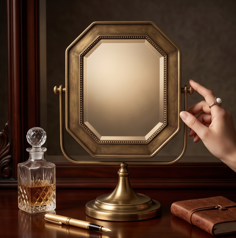 Antique Brass Octagonal Tabletop Vanity Mirror