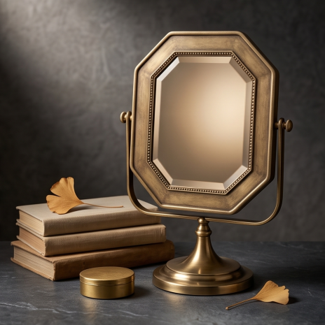 Antique Brass Octagonal Tabletop Vanity Mirror