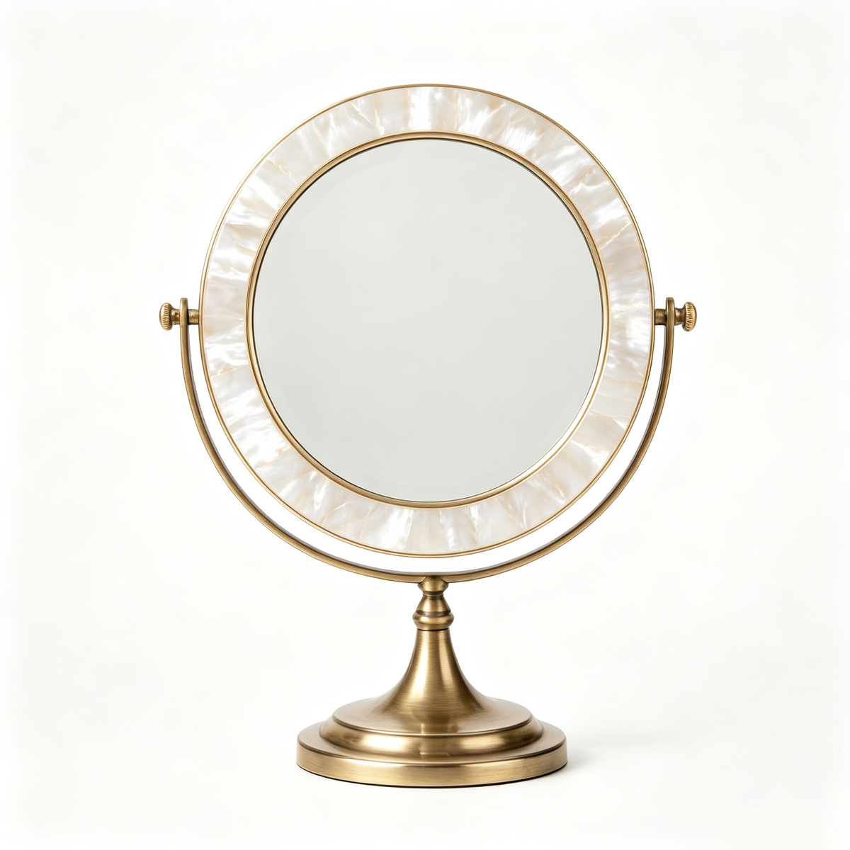 Luminous Mother-of-Pearl & Antique Brass Vanity Mirror