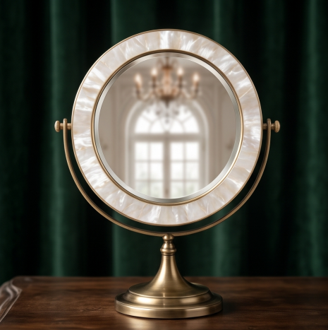Luminous Mother-of-Pearl & Antique Brass Vanity Mirror