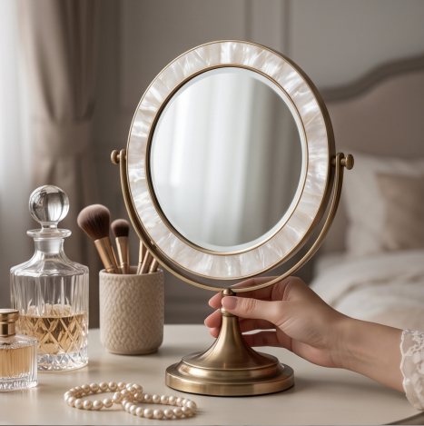 Luminous Mother-of-Pearl & Antique Brass Vanity Mirror