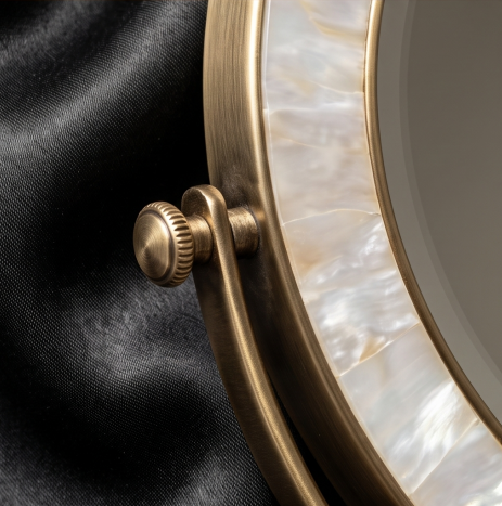 Luminous Mother-of-Pearl & Antique Brass Vanity Mirror