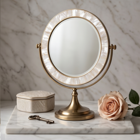 Luminous Mother-of-Pearl & Antique Brass Vanity Mirror
