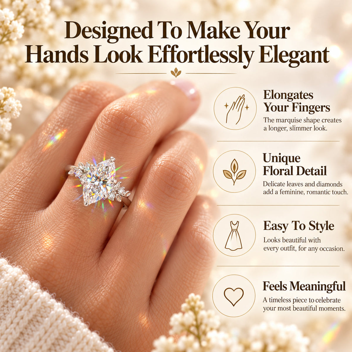 A Stunning Marquise Lab Diamond Ring Designed To Make Your Hands Look More Elegant — With Romantic Floral Details And Luxury Sparkle You'll Love Every Day-Last Day Sale-90% OFF🔥