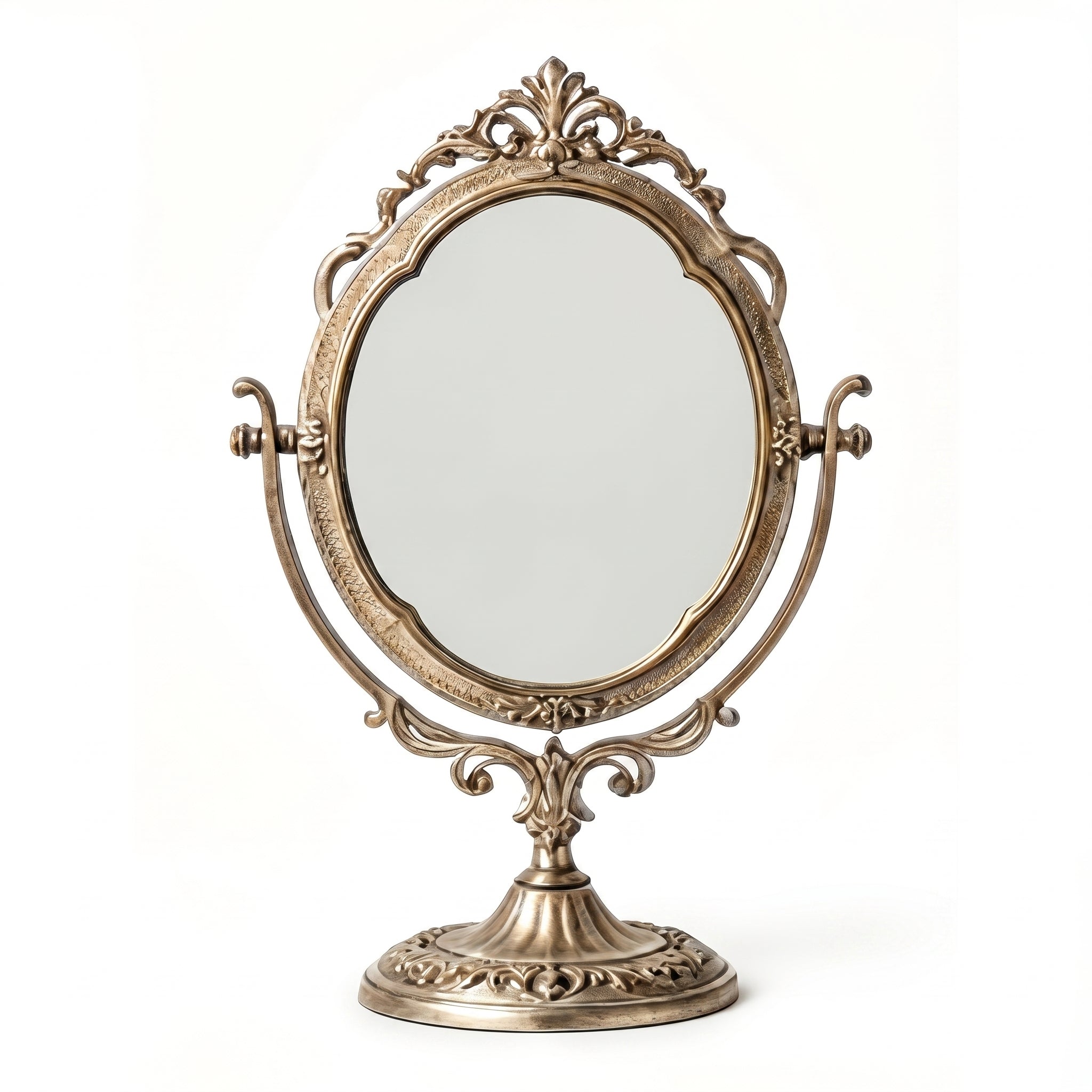 Antique Brass Finish Swivel Tabletop Mirror