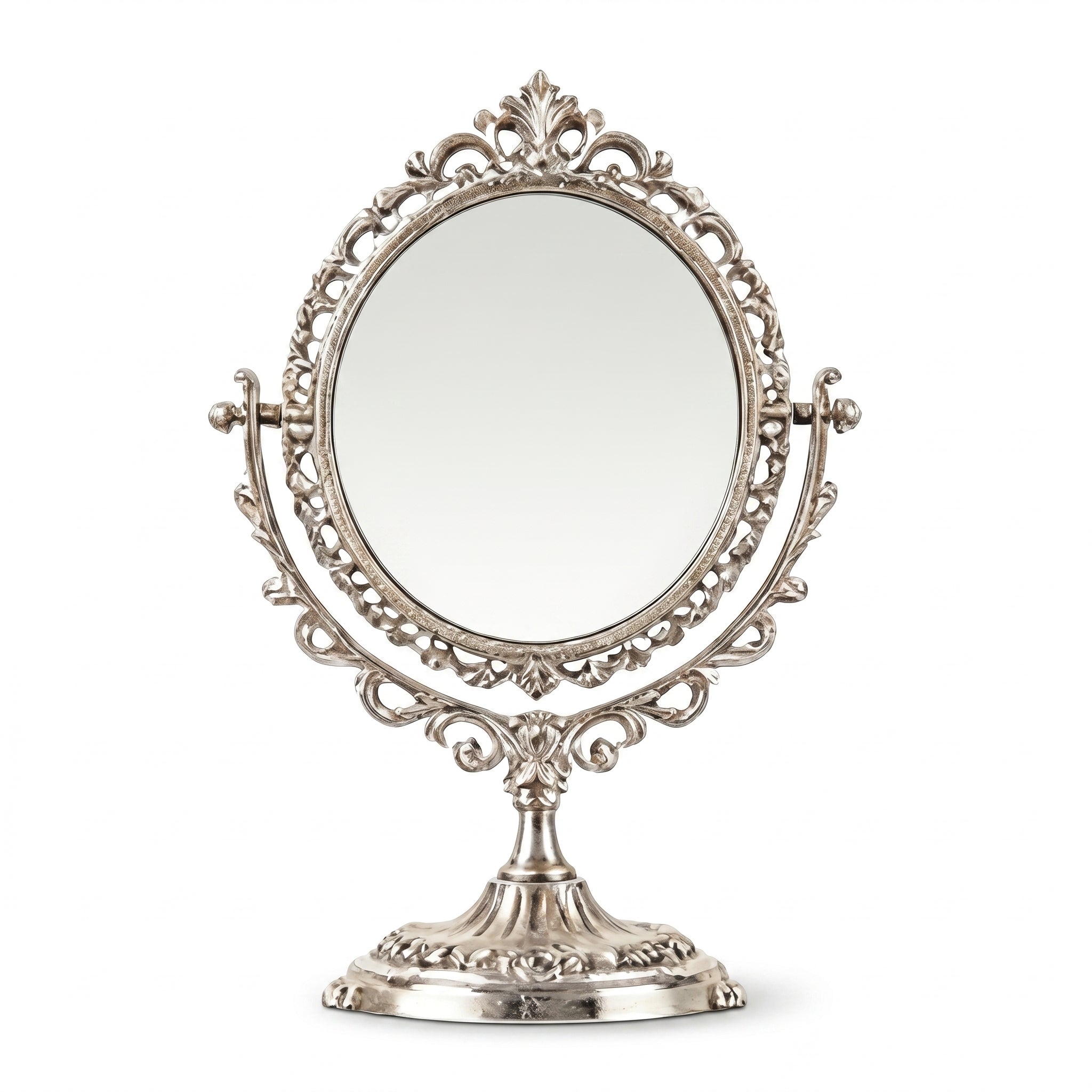 Vintage Silver Finish Swivel Tabletop Mirror