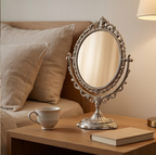 Vintage Silver Finish Swivel Tabletop Mirror