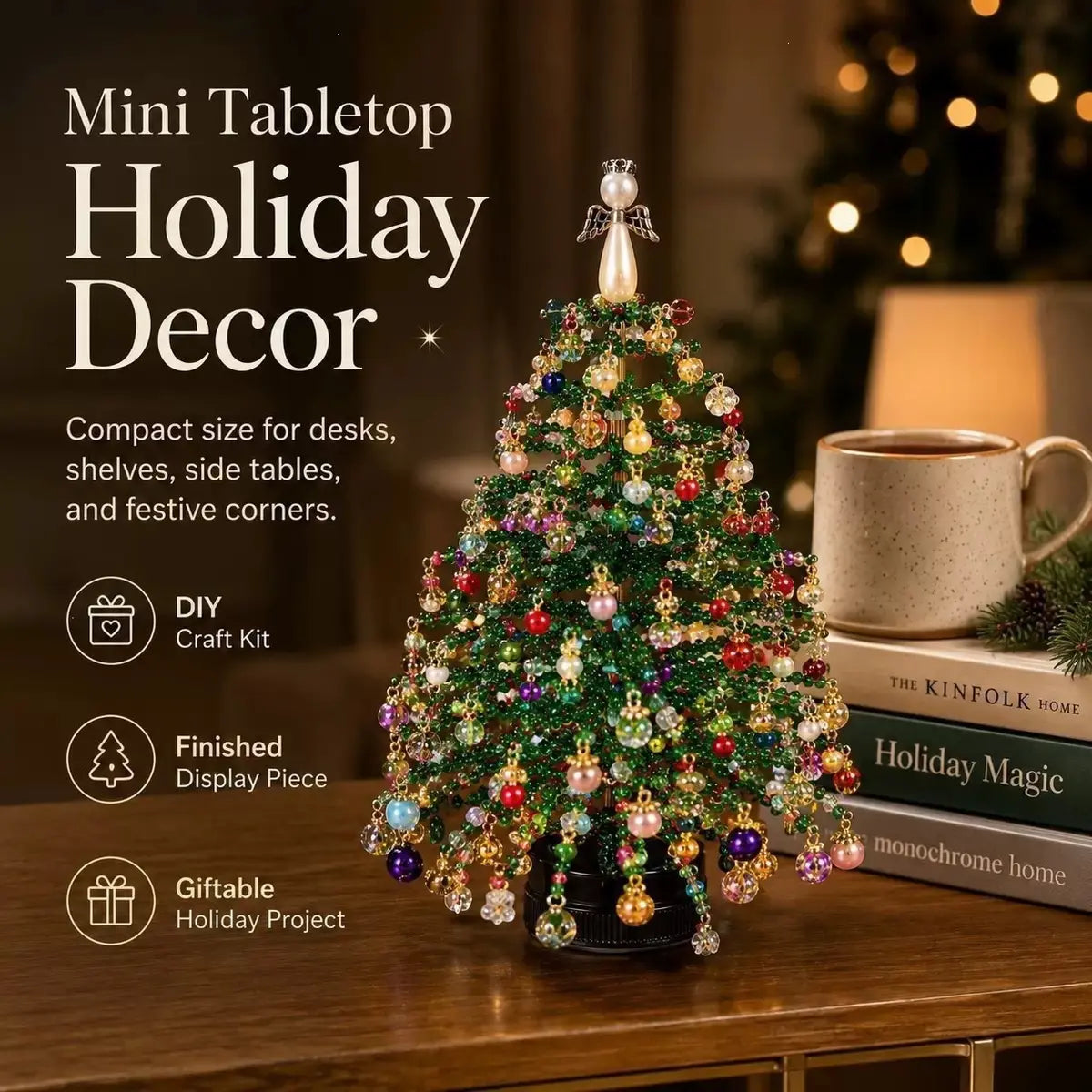 DIY Beaded Crystal Christmas Tree Kit | Sparkling Tabletop Holiday Decor & Stress-Relief Crafting Gift for Women & Home