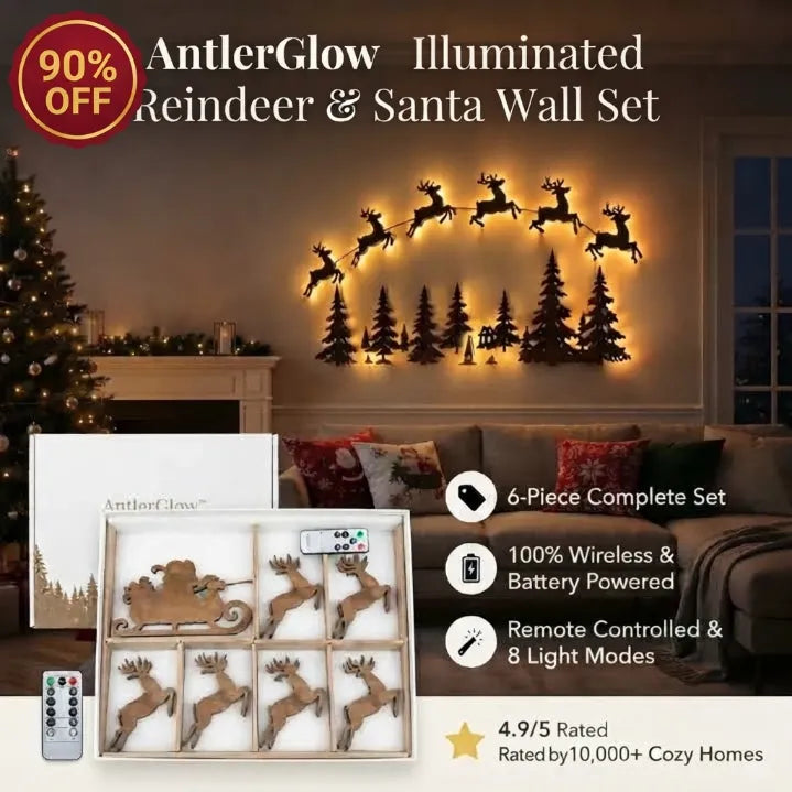 Holiday Magic LED Wooden Reindeer Sleigh Hanging Decor for Living Room & Home